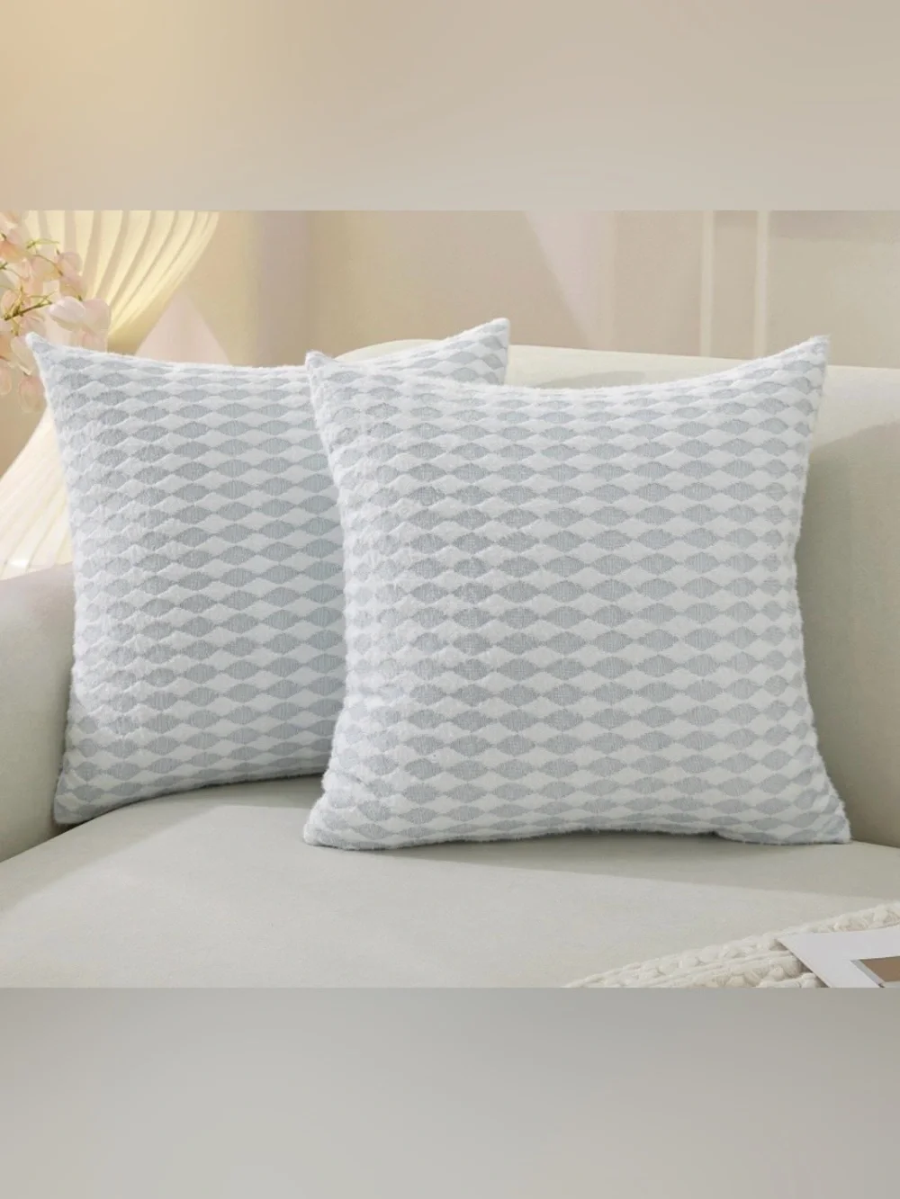 Set of 2 Geometric Textured Throw Pillows - Light blue 18x18